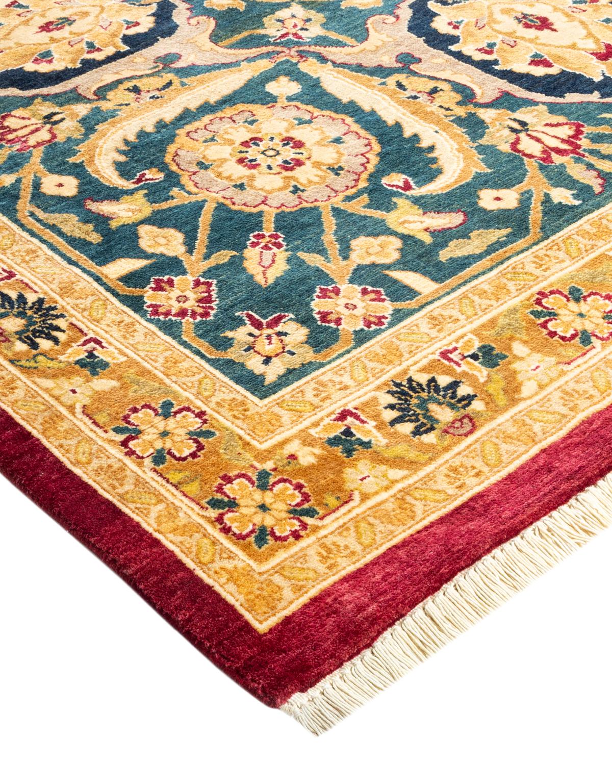 Laine Tapis traditionnel Mogul rouge unique fait à la main, unique en son genre en vente