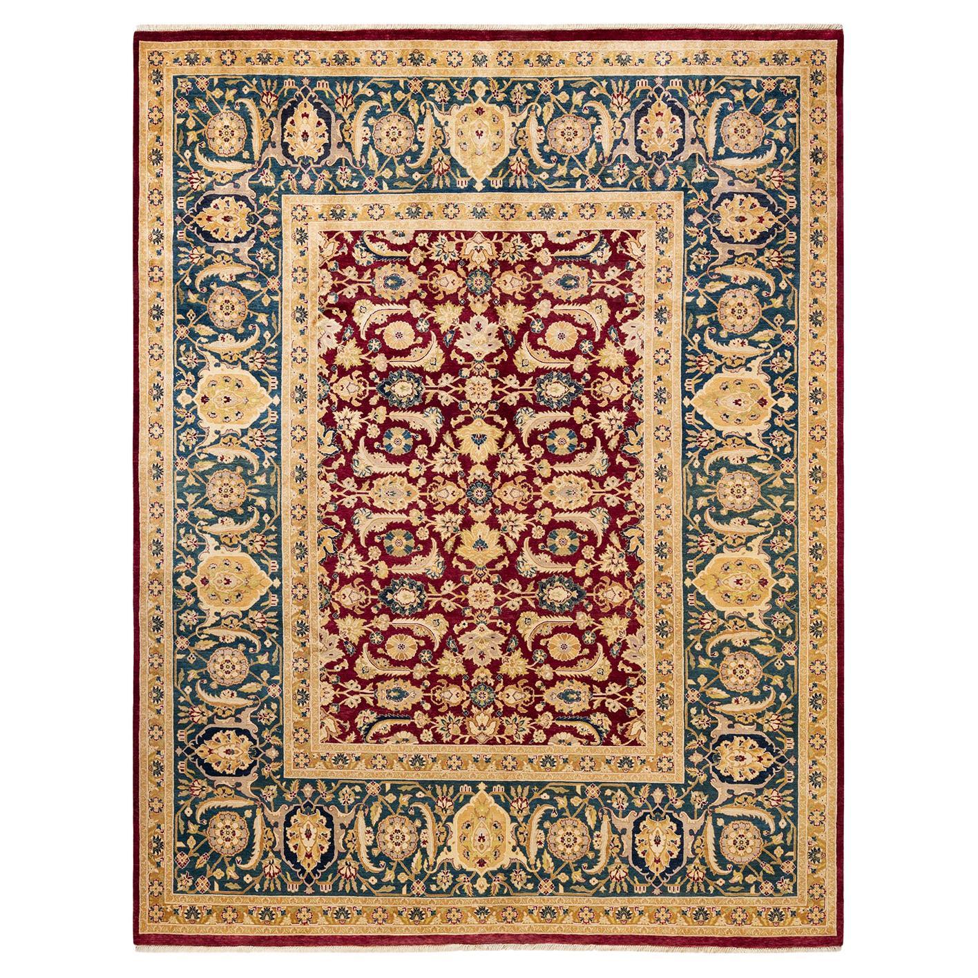 Tapis traditionnel Mogul rouge unique fait à la main, unique en son genre en vente