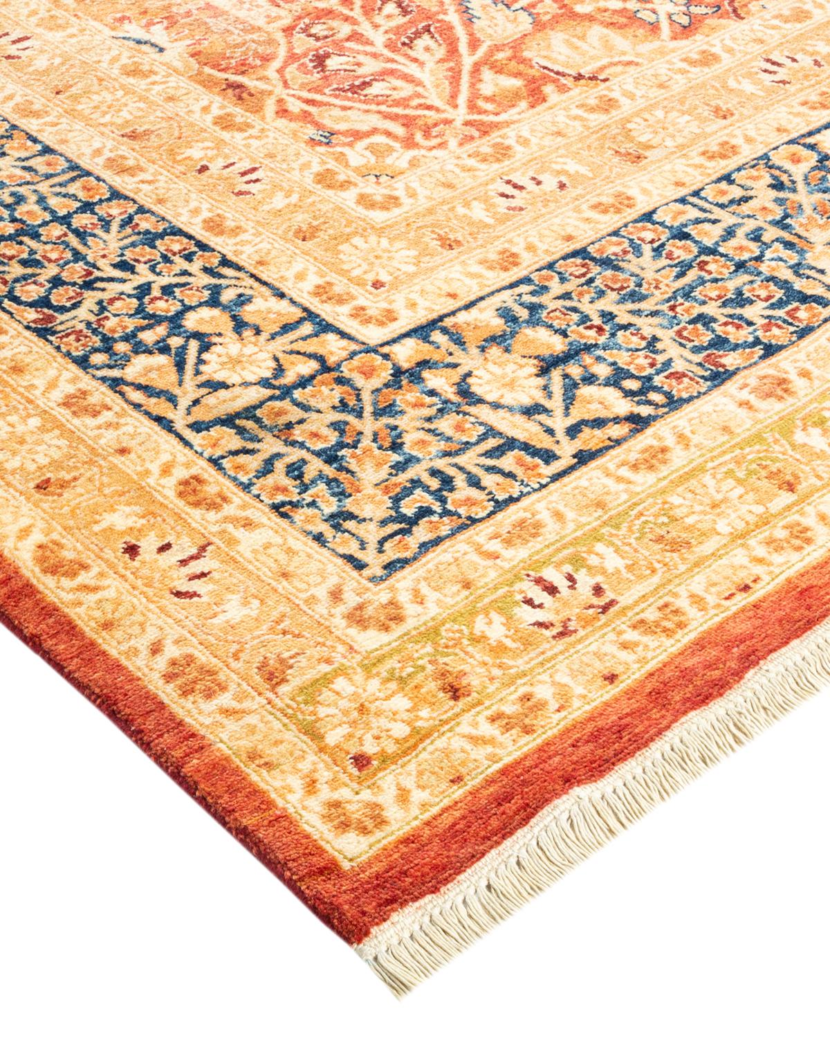 Laine Tapis traditionnel Mogul rouge unique fait à la main, unique en son genre en vente