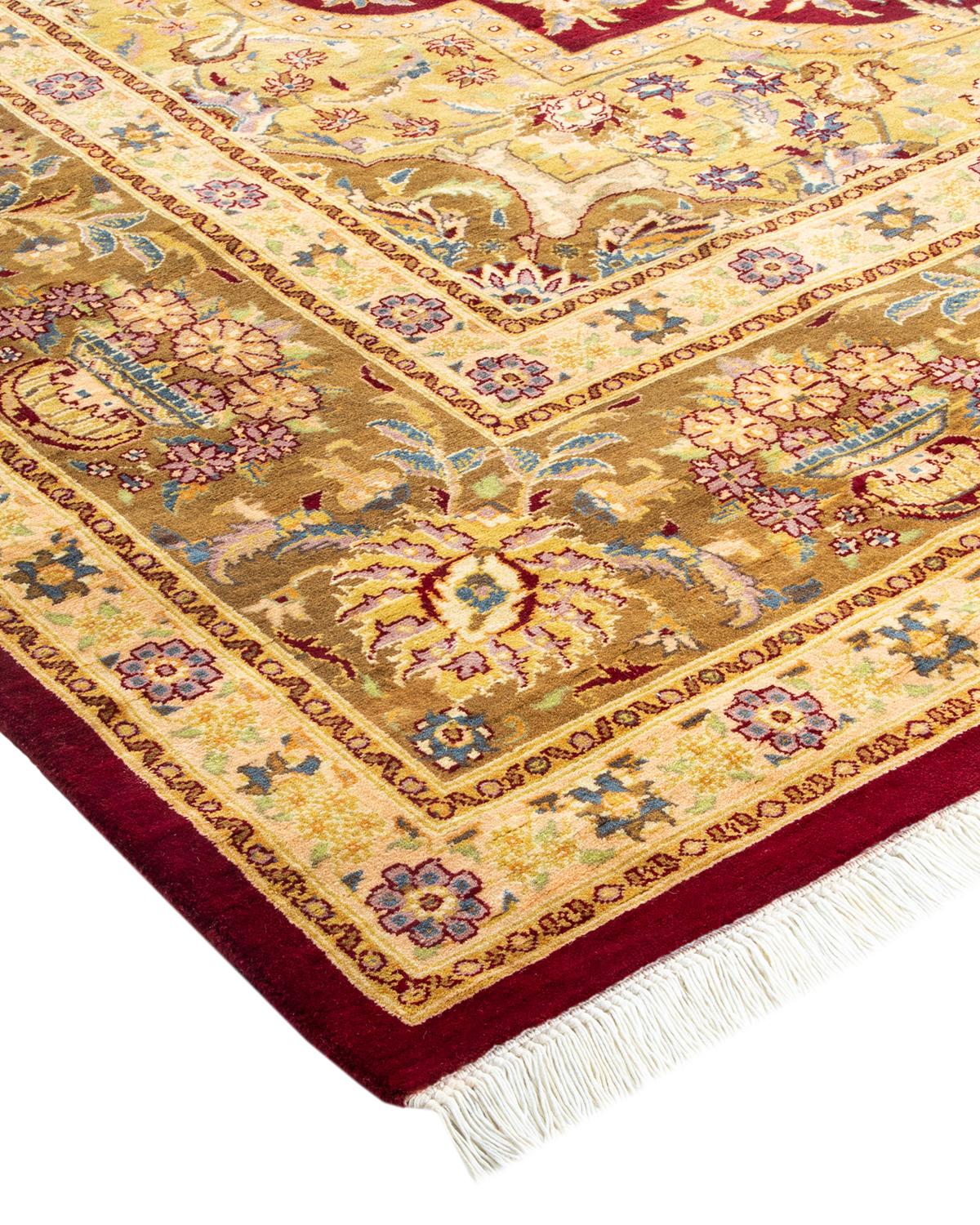 One-Of-A-Kind Hand Made Traditional Mogul Red Area Rug For Sale 1