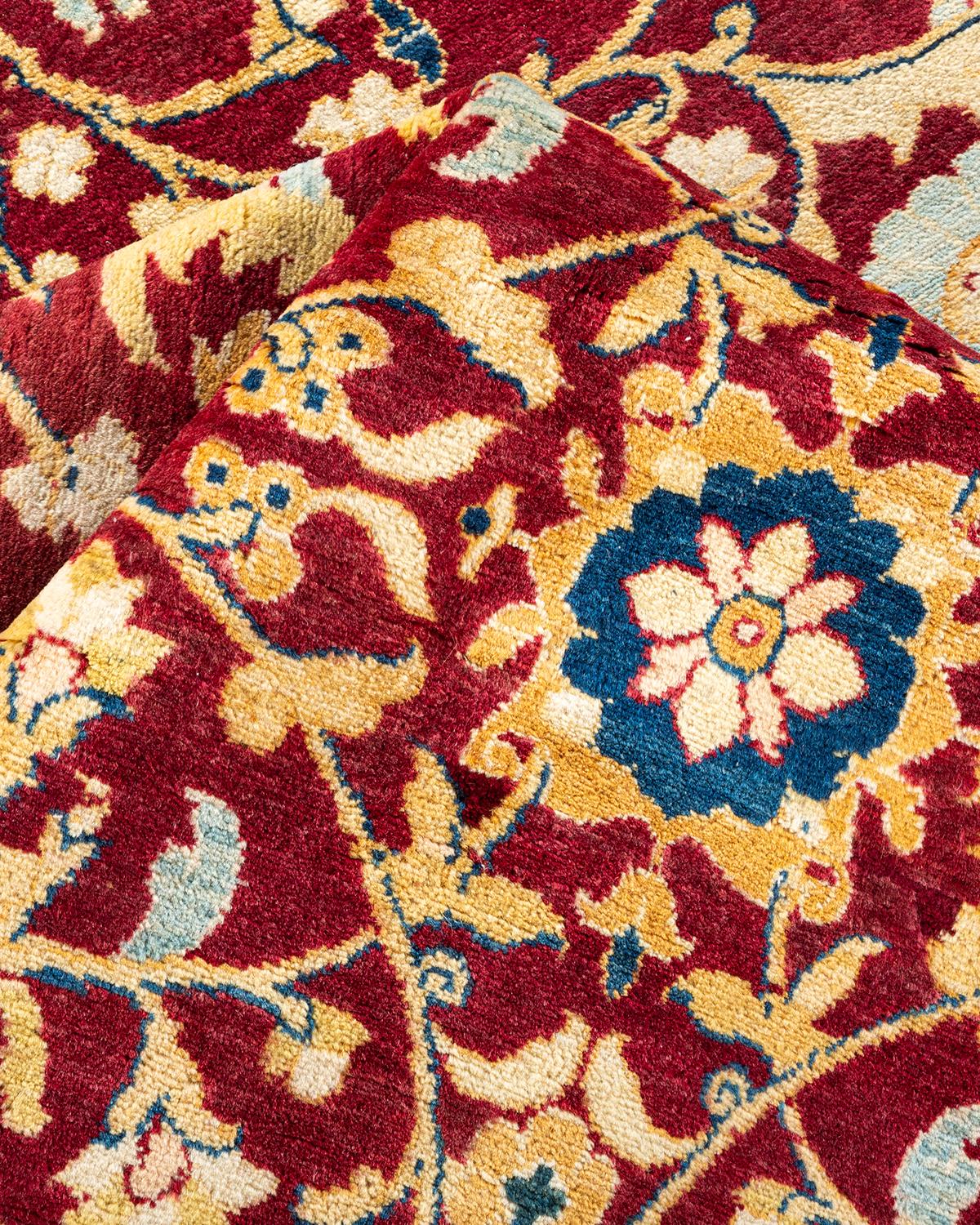 Pakistanais Tapis traditionnel Mogul rouge unique fait à la main, unique en son genre en vente