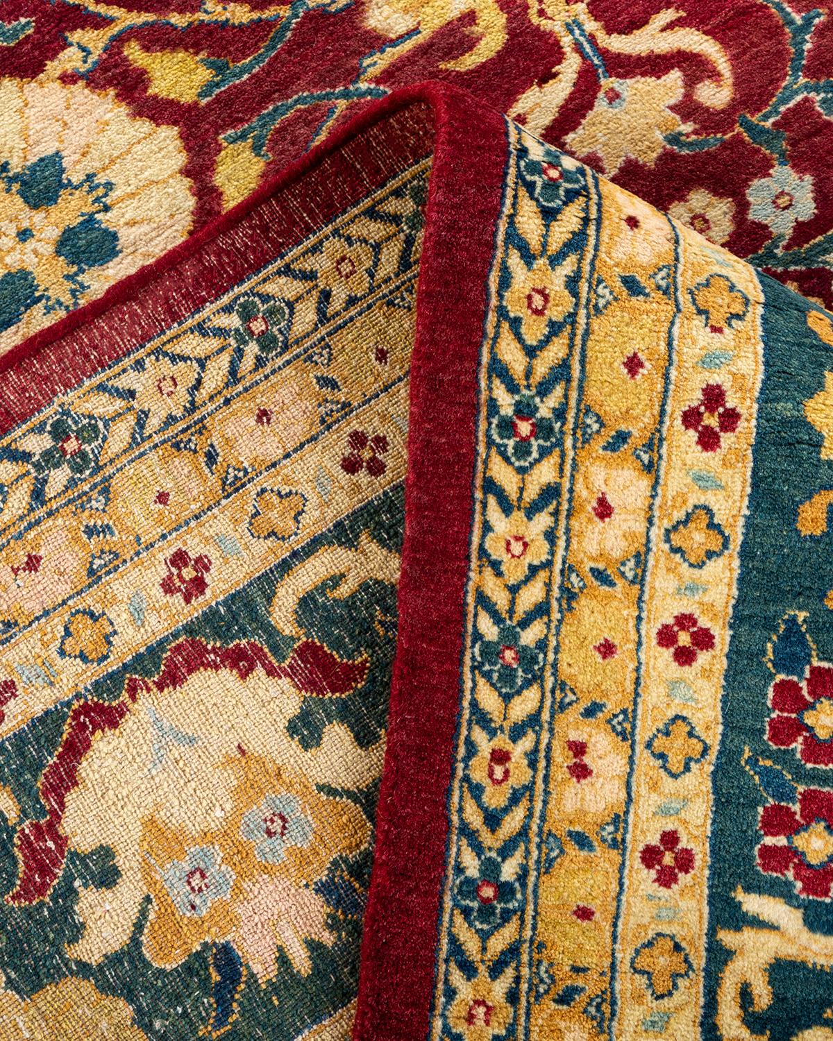 Noué à la main Tapis traditionnel Mogul rouge unique fait à la main, unique en son genre en vente