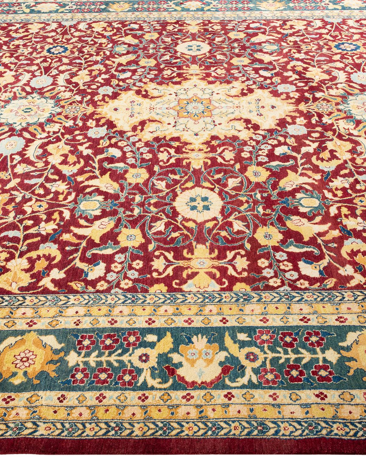 XXIe siècle et contemporain Tapis traditionnel Mogul rouge unique fait à la main, unique en son genre en vente