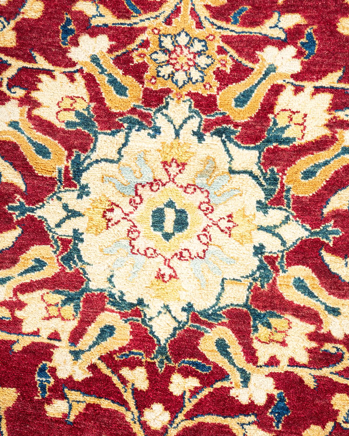 Laine Tapis traditionnel Mogul rouge unique fait à la main, unique en son genre en vente