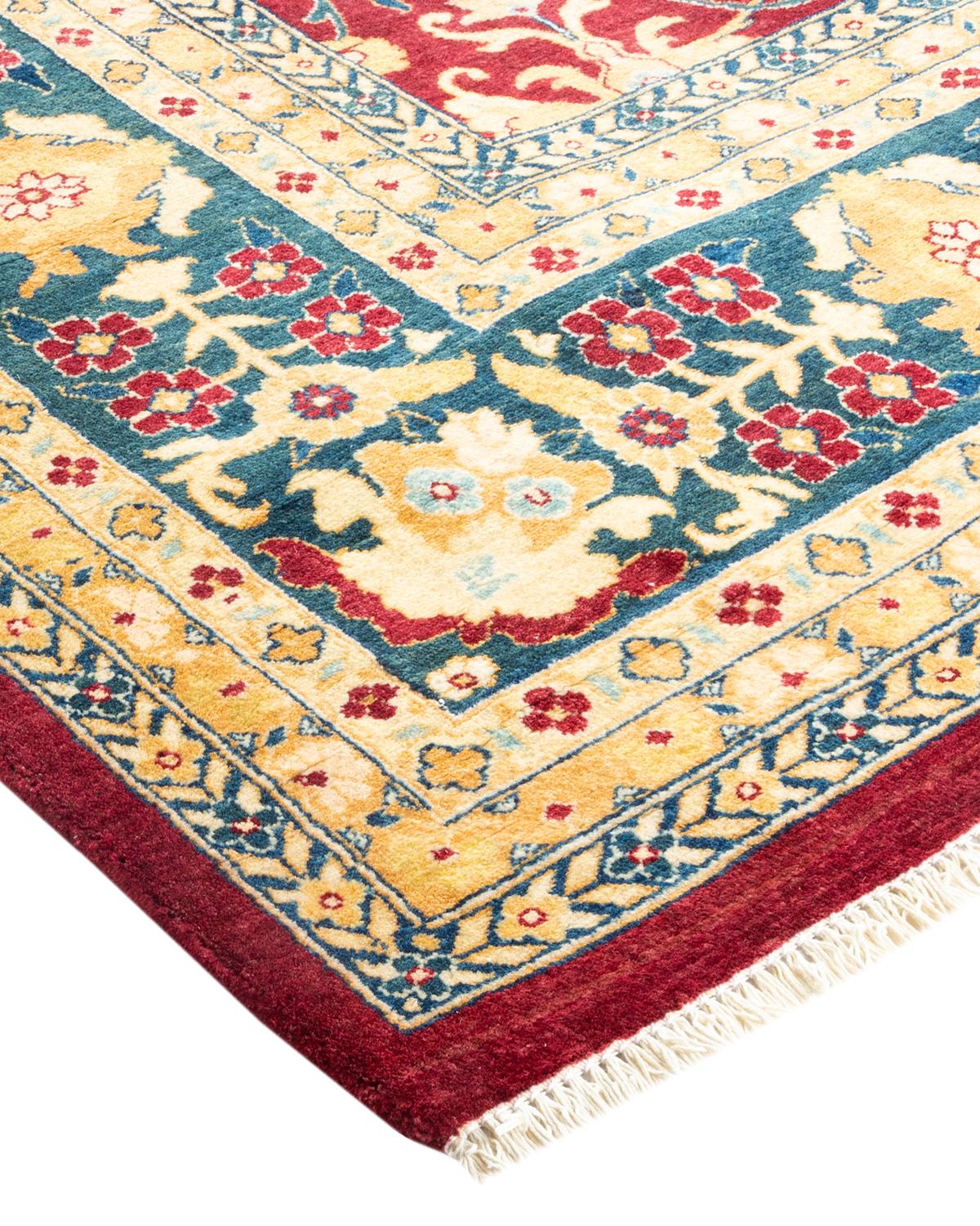 Tapis traditionnel Mogul rouge unique fait à la main, unique en son genre en vente 1