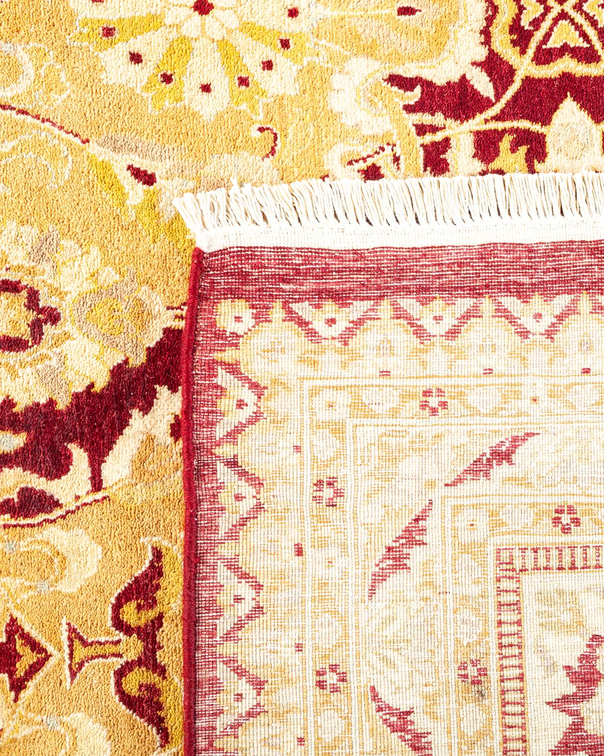 Hand-Knotted One-Of-A-Kind Hand Made Traditional Mogul Red Area Rug For Sale