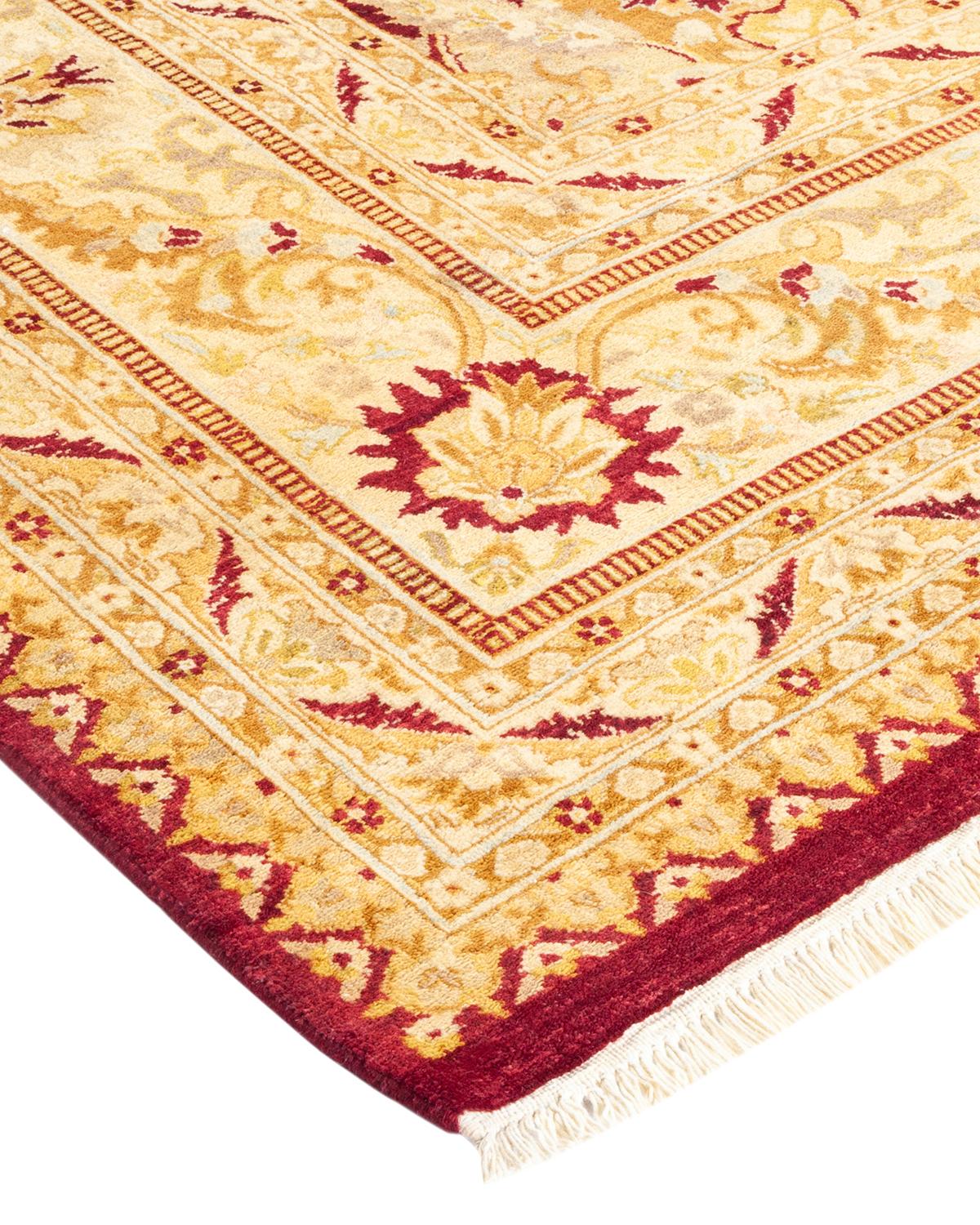 Wool One-Of-A-Kind Hand Made Traditional Mogul Red Area Rug For Sale
