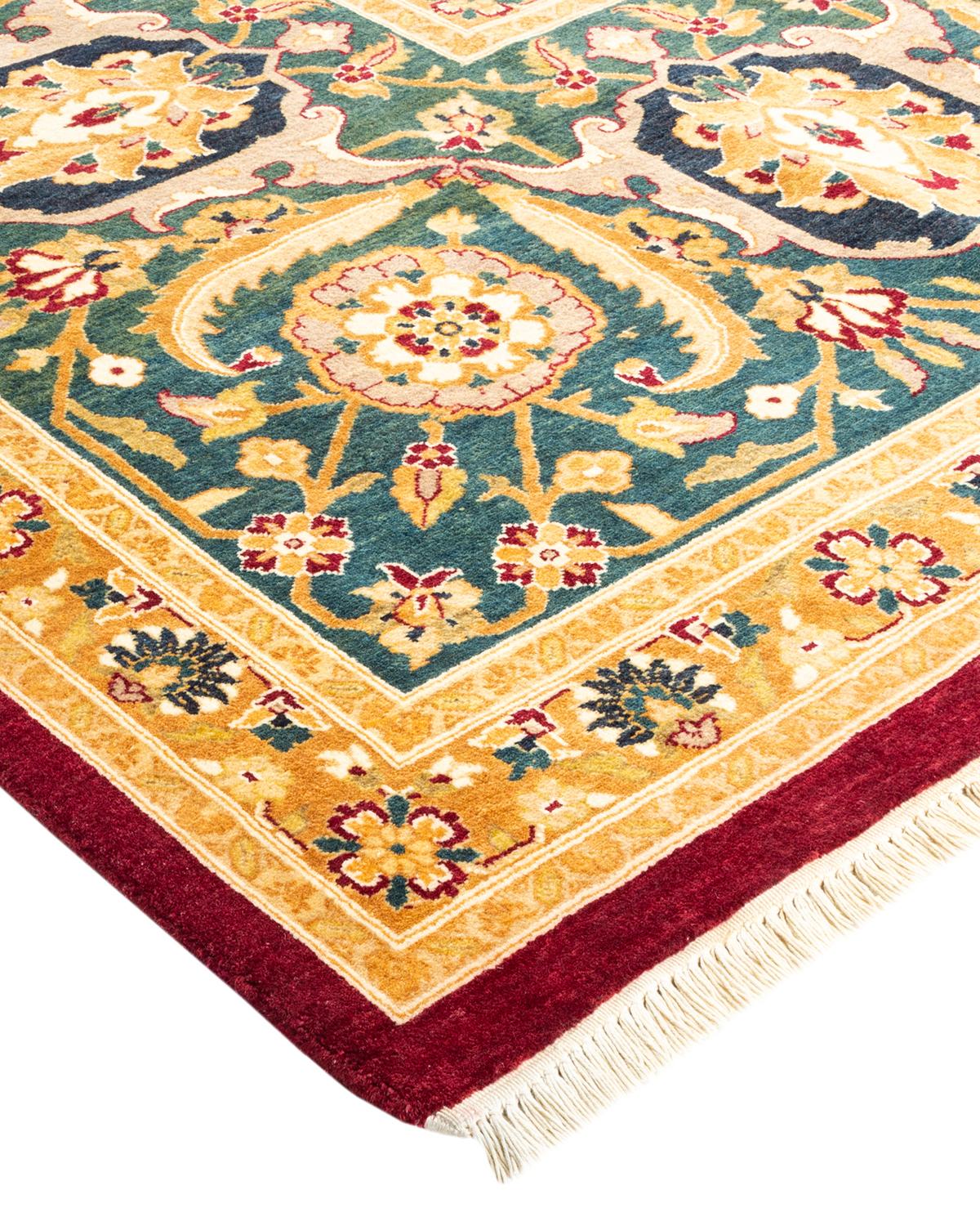 Laine Tapis traditionnel Mogul rouge unique fait à la main, unique en son genre en vente