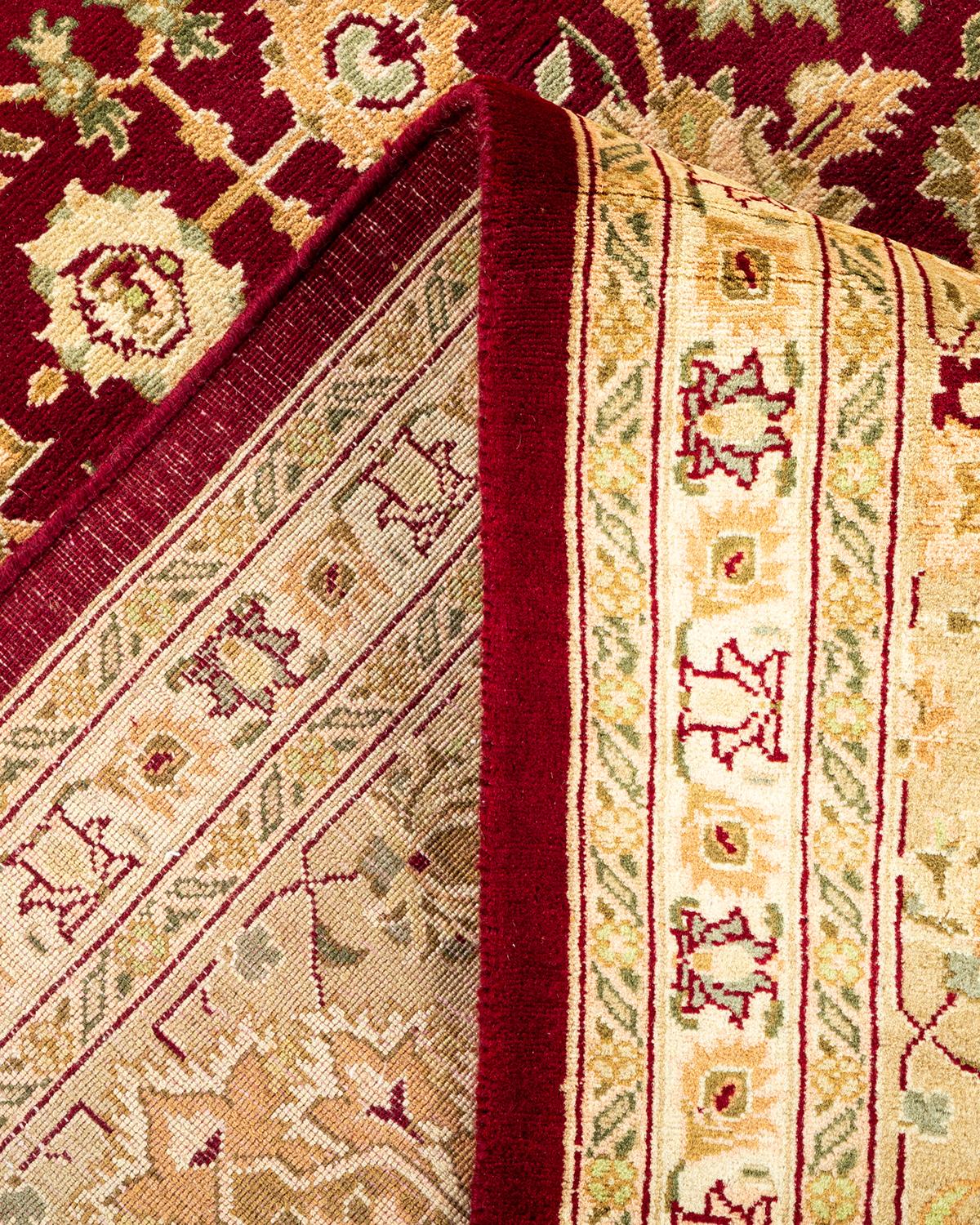 Pakistani One-Of-A-Kind Hand Made Traditional Mogul Red Area Rug For Sale