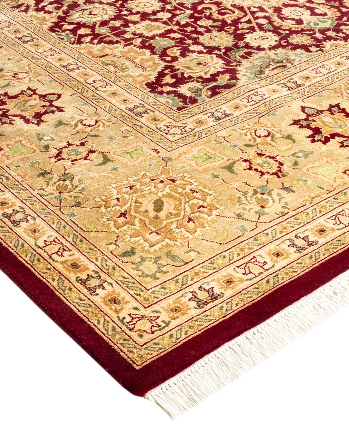 Laine Tapis traditionnel Mogul rouge unique fait à la main, unique en son genre en vente