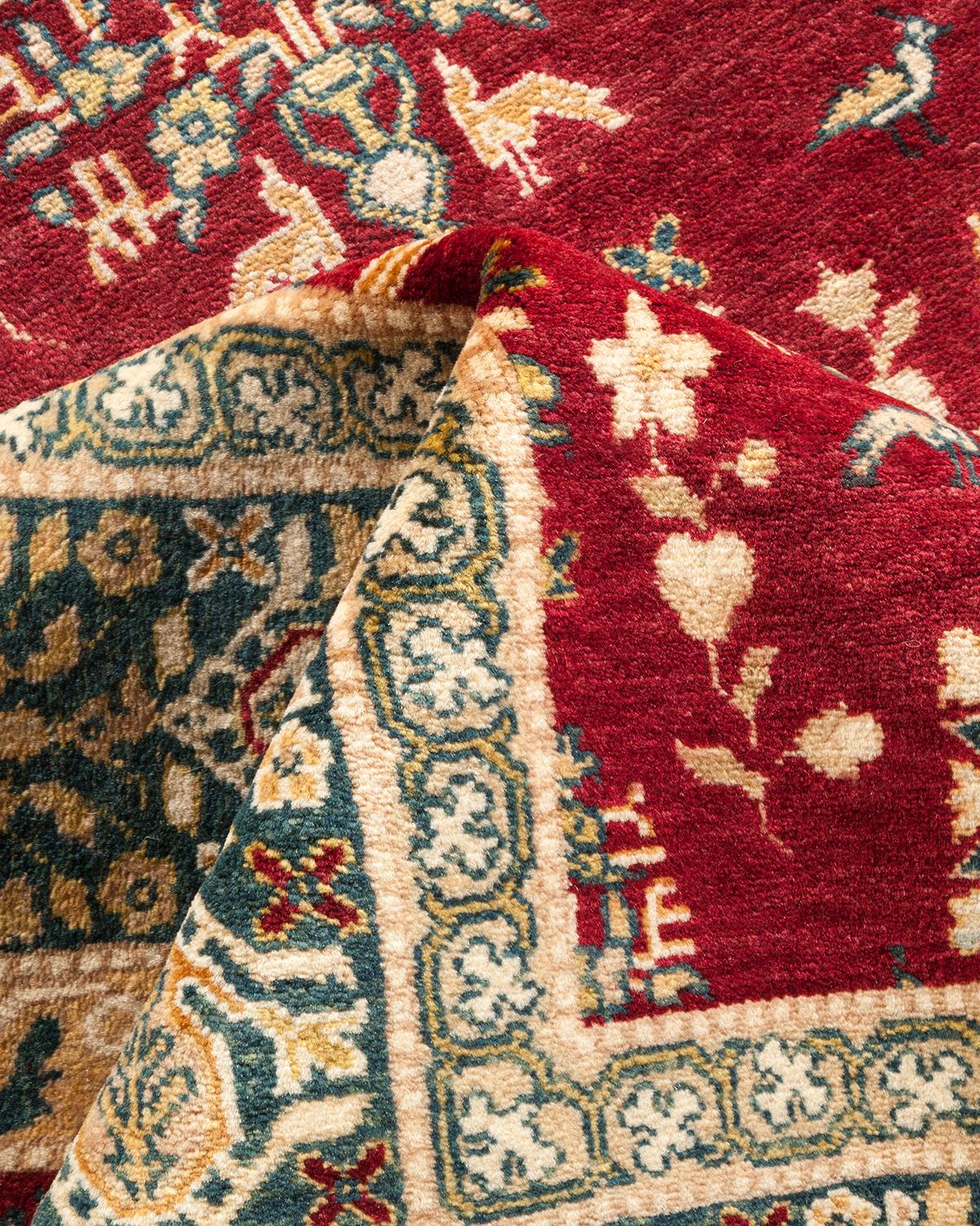 Autre Tapis traditionnel Mogul rouge unique fait à la main, unique en son genre en vente