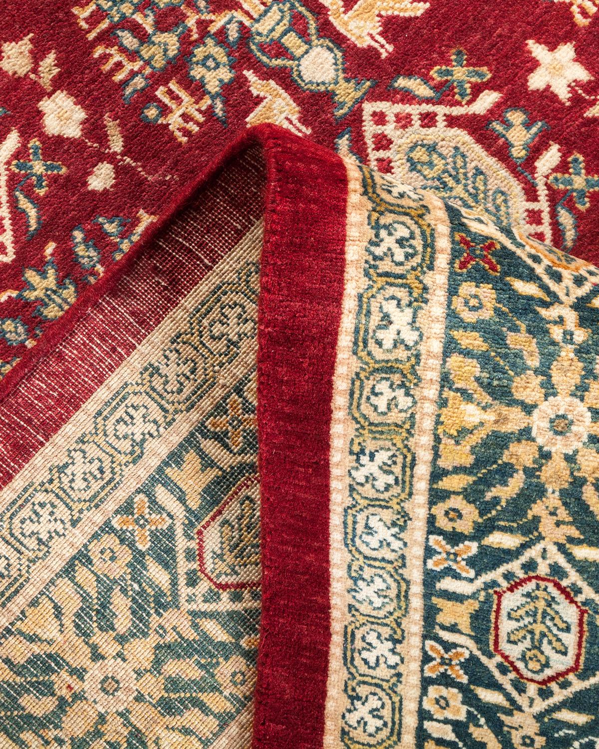 Pakistanais Tapis traditionnel Mogul rouge unique fait à la main, unique en son genre en vente
