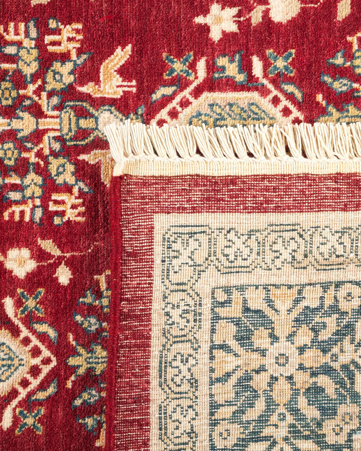 Noué à la main Tapis traditionnel Mogul rouge unique fait à la main, unique en son genre en vente