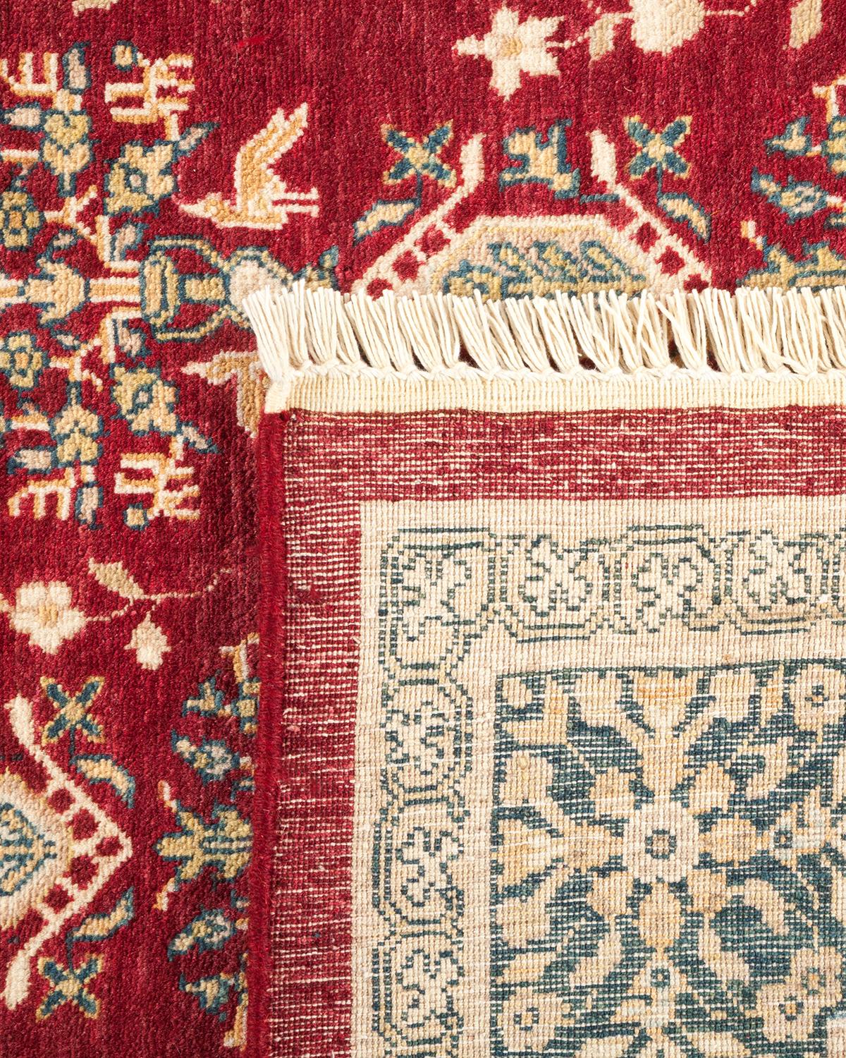 Hand-Knotted One-Of-A-Kind Hand Made Traditional Mogul Red Area Rug For Sale