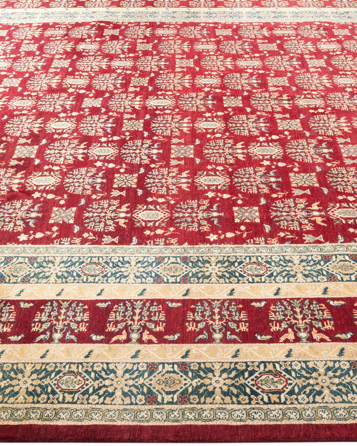 One-Of-A-Kind Hand Made Traditional Mogul Red Area Rug In New Condition For Sale In Norwalk, CT