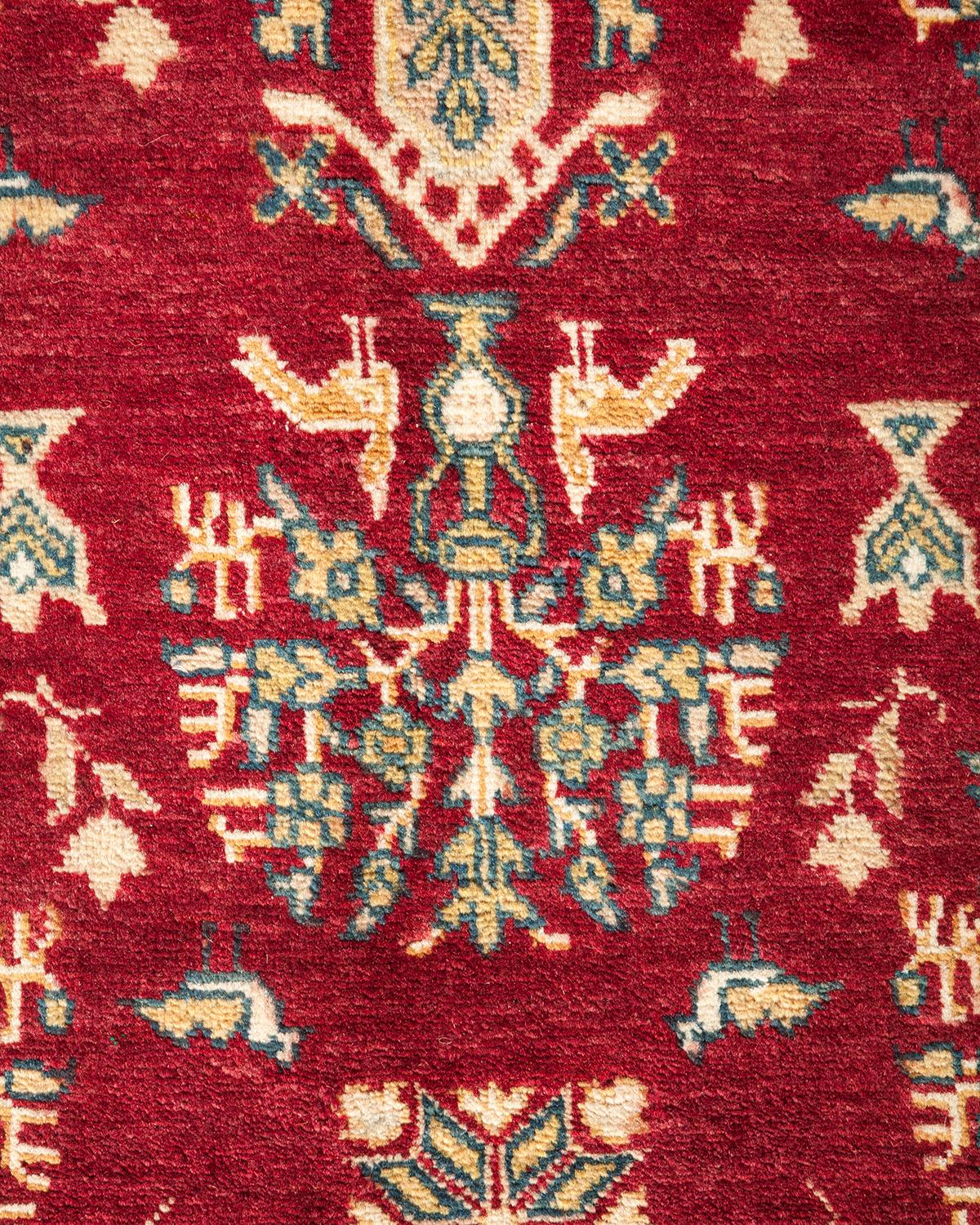 Contemporary One-Of-A-Kind Hand Made Traditional Mogul Red Area Rug For Sale
