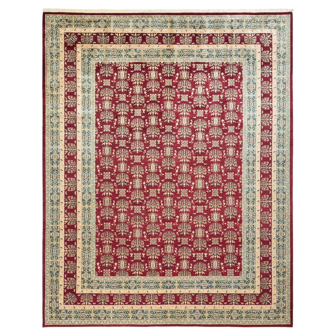 One-Of-A-Kind Hand Made Traditional Mogul Red Area Rug For Sale