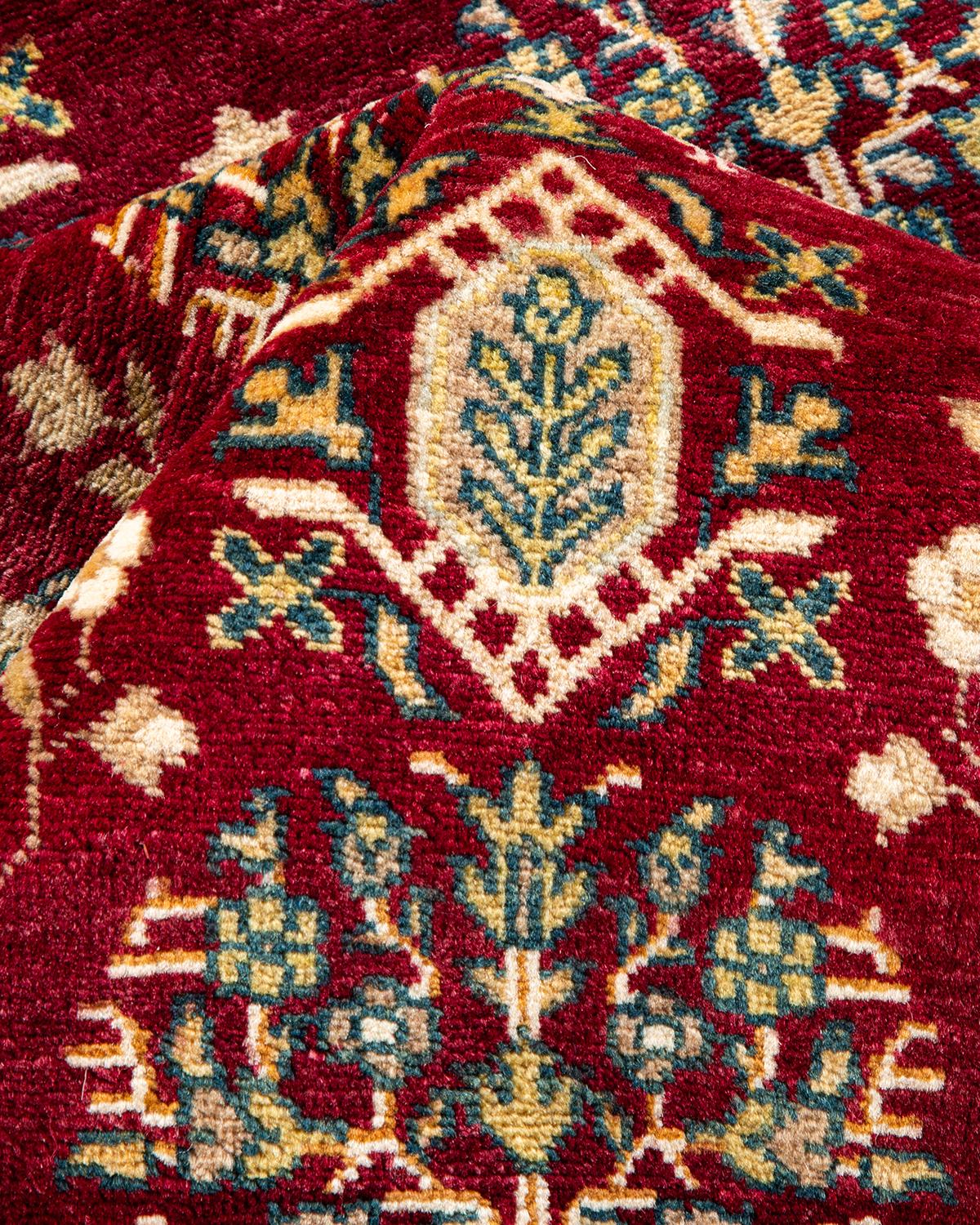 Pakistani One-Of-A-Kind Hand Made Traditional Mogul Red Area Rug For Sale