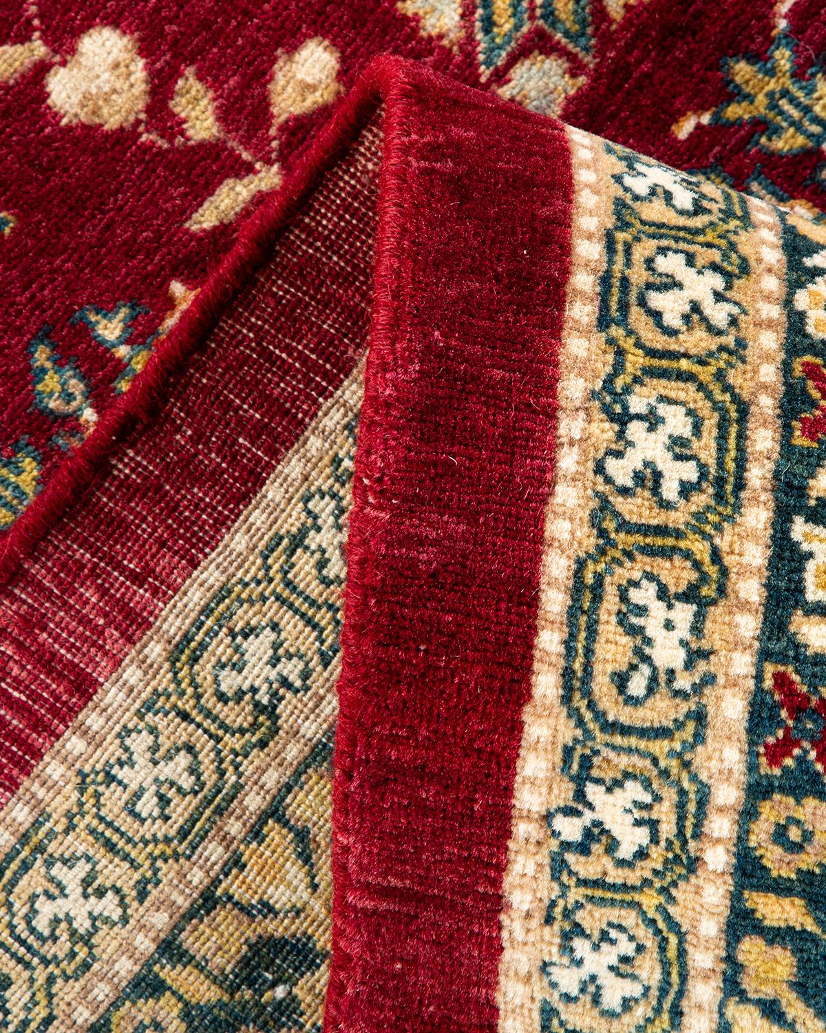Hand-Knotted One-Of-A-Kind Hand Made Traditional Mogul Red Area Rug For Sale