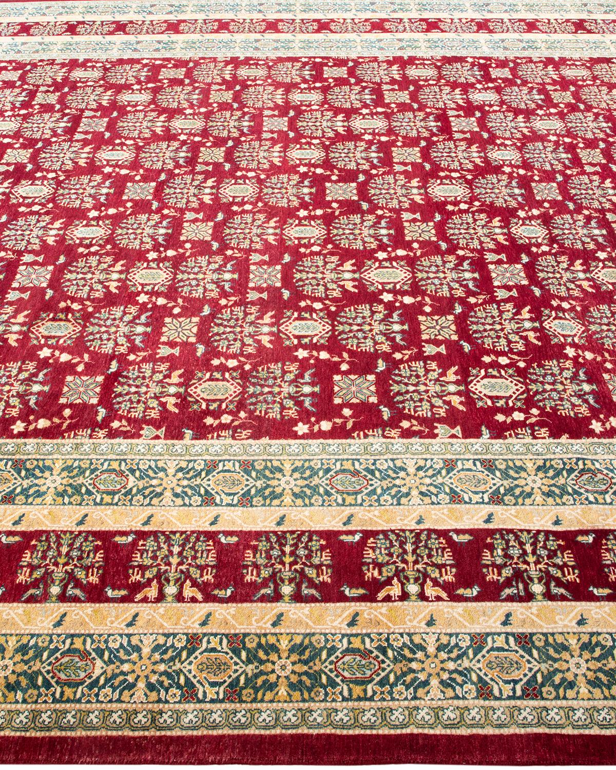 Contemporary One-Of-A-Kind Hand Made Traditional Mogul Red Area Rug For Sale