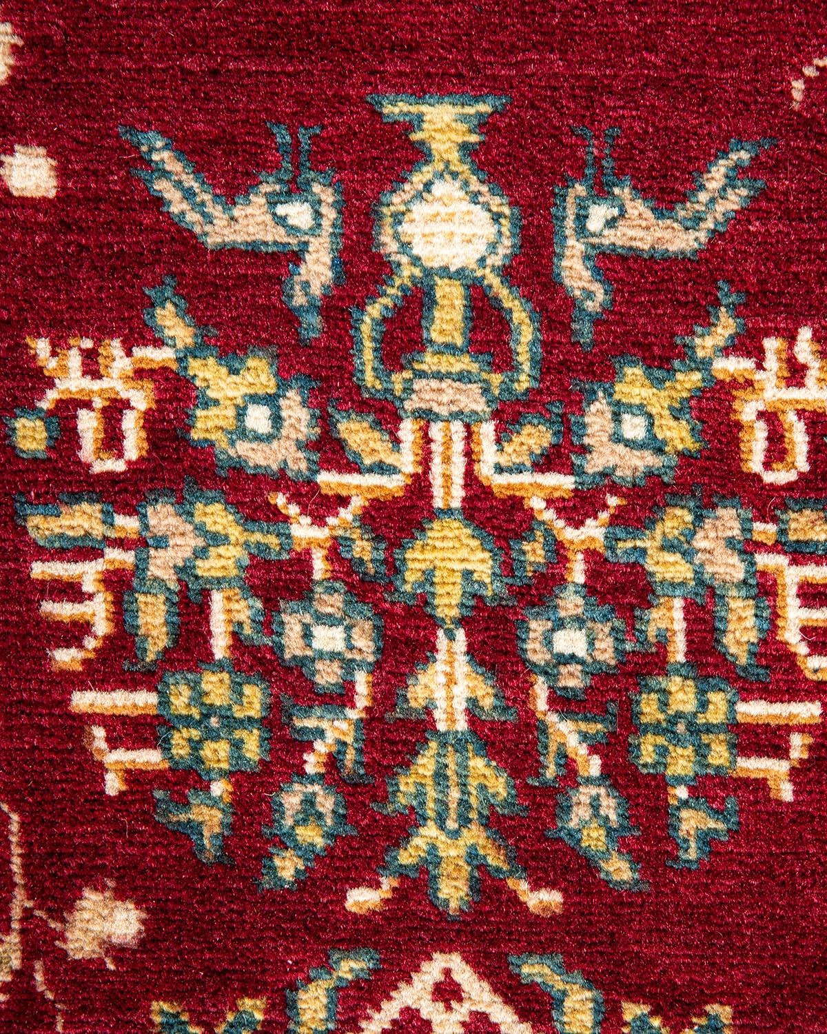 Wool One-Of-A-Kind Hand Made Traditional Mogul Red Area Rug For Sale