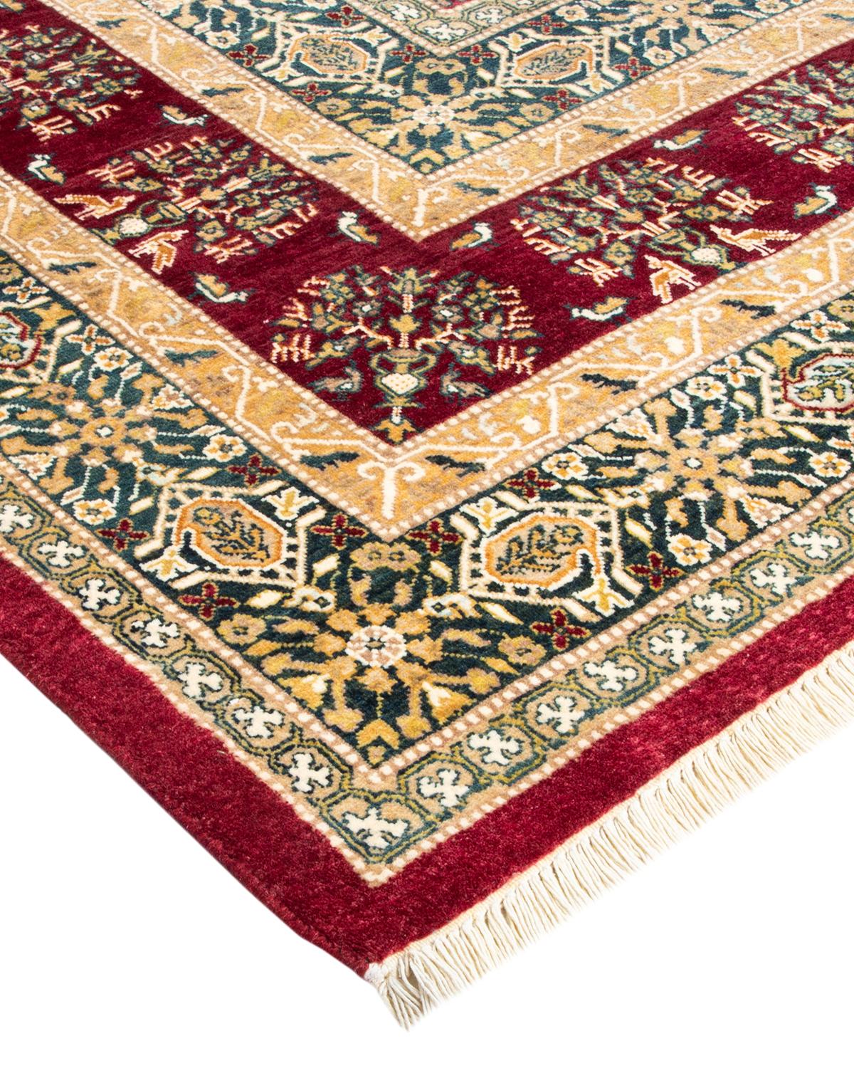 One-Of-A-Kind Hand Made Traditional Mogul Red Area Rug For Sale 1