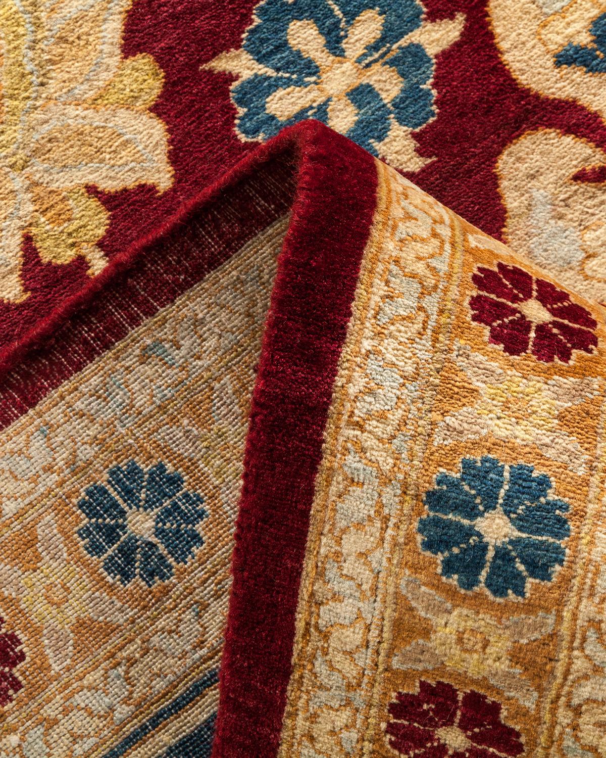 Pakistani One-Of-A-Kind Hand Made Traditional Mogul Red Area Rug For Sale