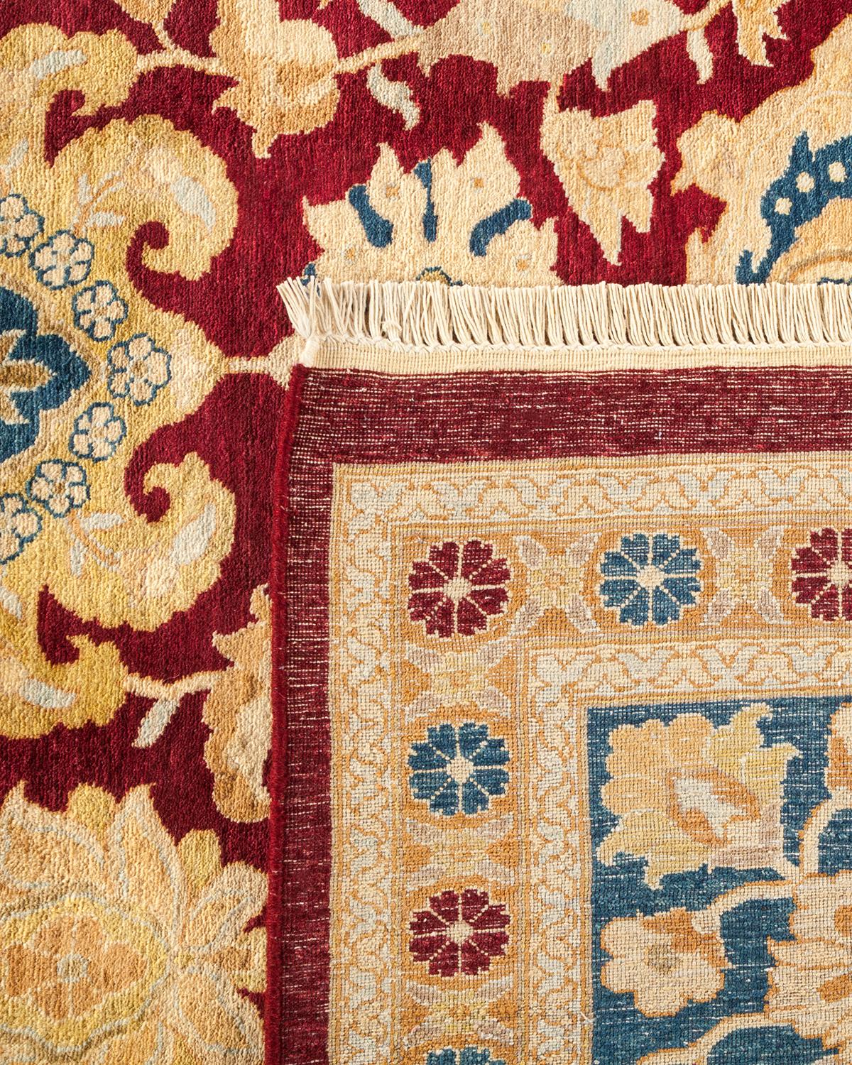 Hand-Knotted One-Of-A-Kind Hand Made Traditional Mogul Red Area Rug For Sale