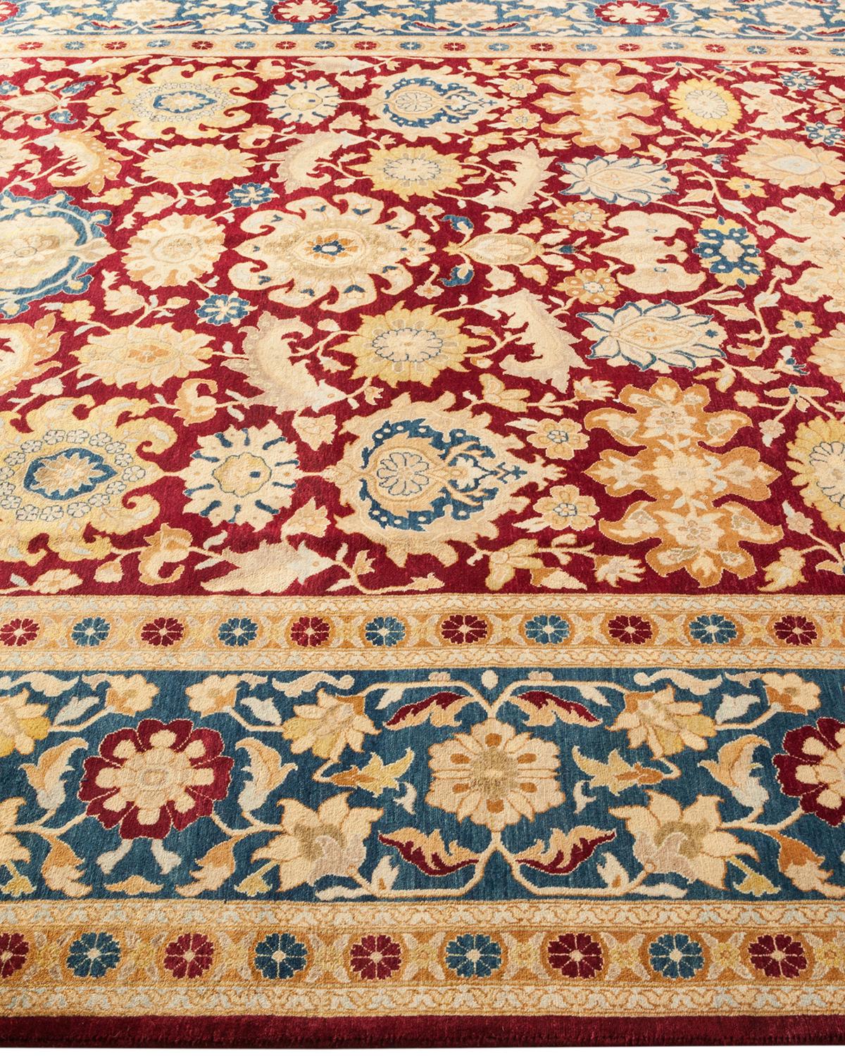 One-Of-A-Kind Hand Made Traditional Mogul Red Area Rug In New Condition For Sale In Norwalk, CT