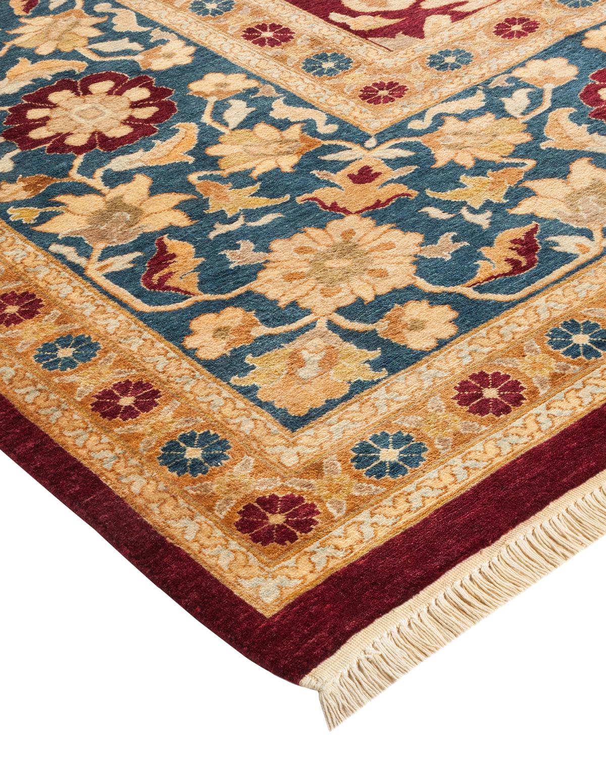 Wool One-Of-A-Kind Hand Made Traditional Mogul Red Area Rug For Sale
