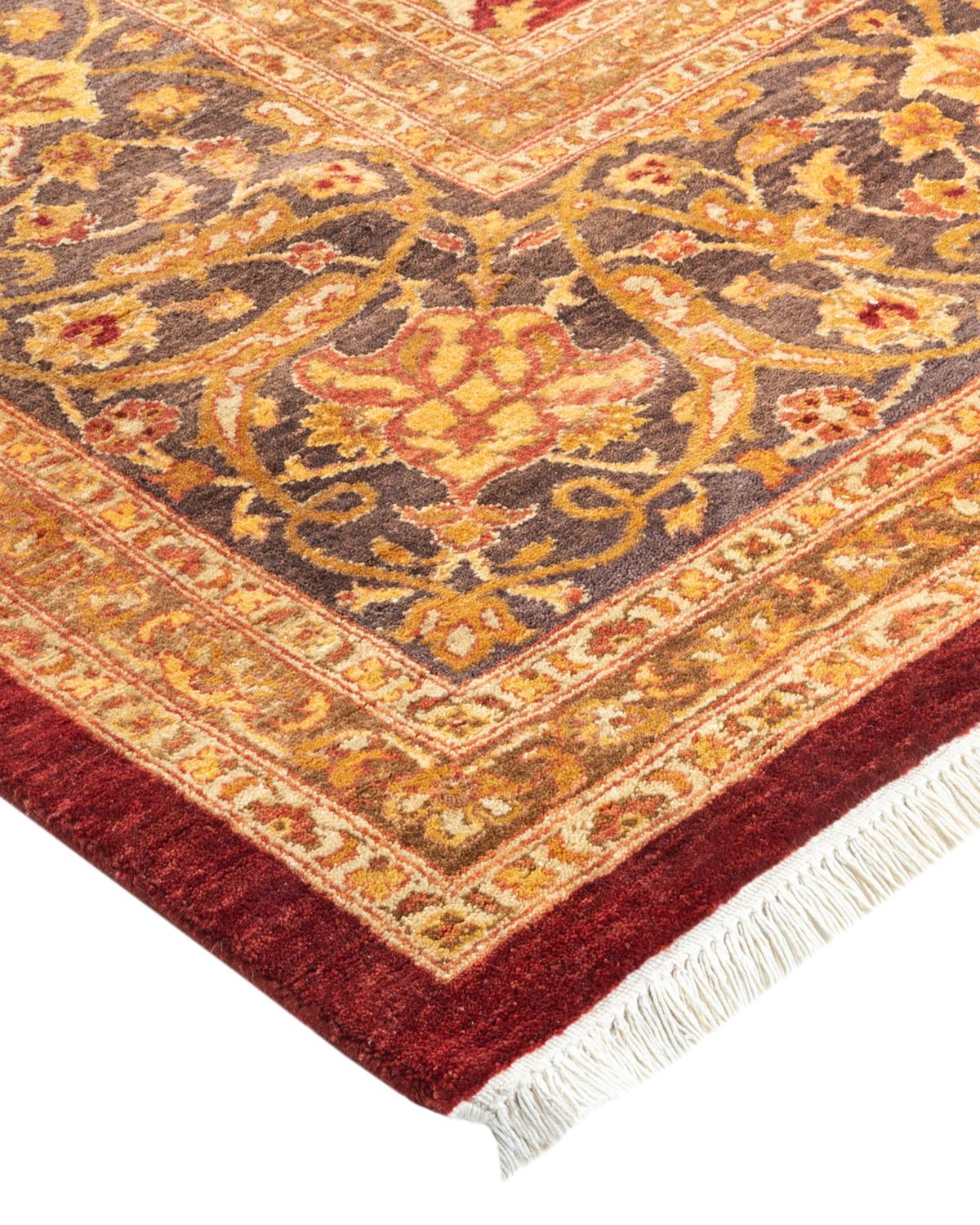 Laine Tapis traditionnel Mogul rouge unique fait à la main, unique en son genre en vente