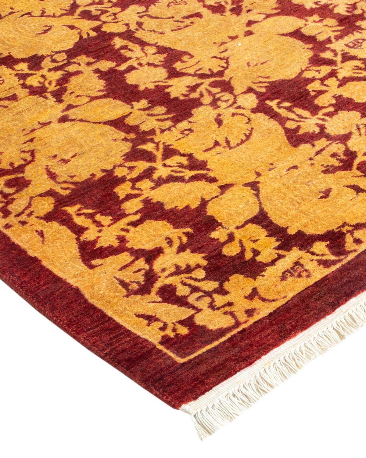 Laine Tapis traditionnel Mogul rouge unique fait à la main, unique en son genre en vente