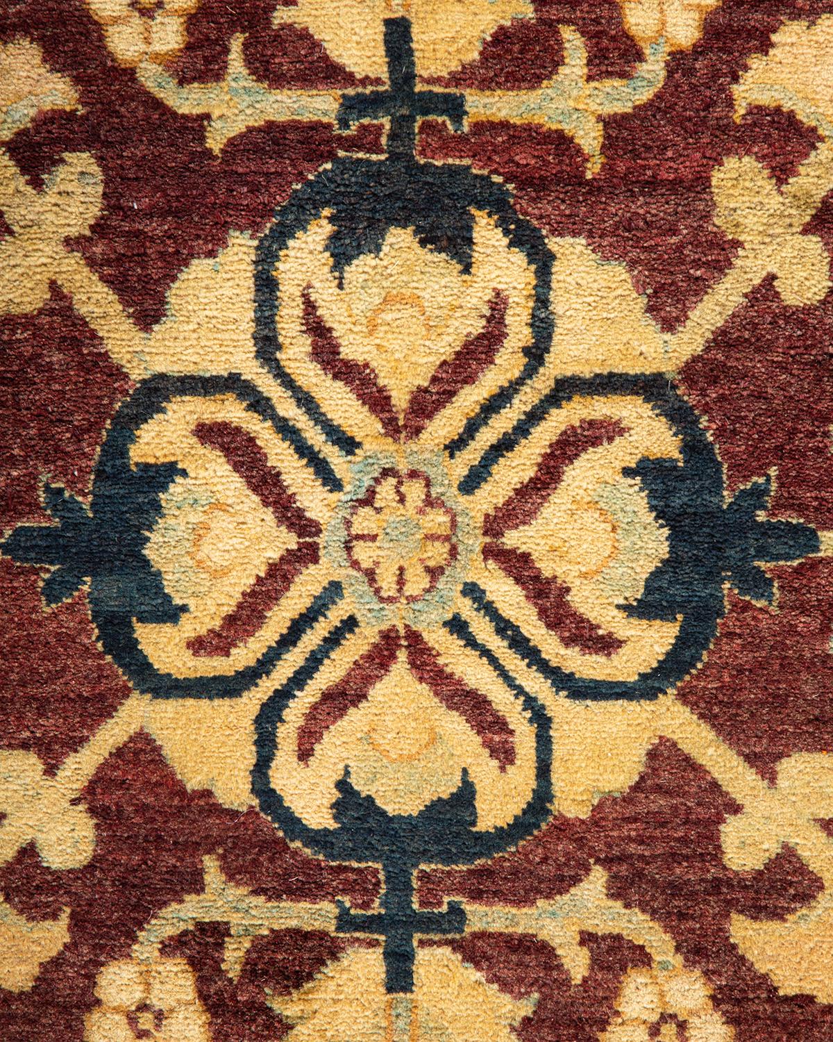 Contemporary One-of-a-Kind Hand Made Traditional Mogul Red Area Rug For Sale