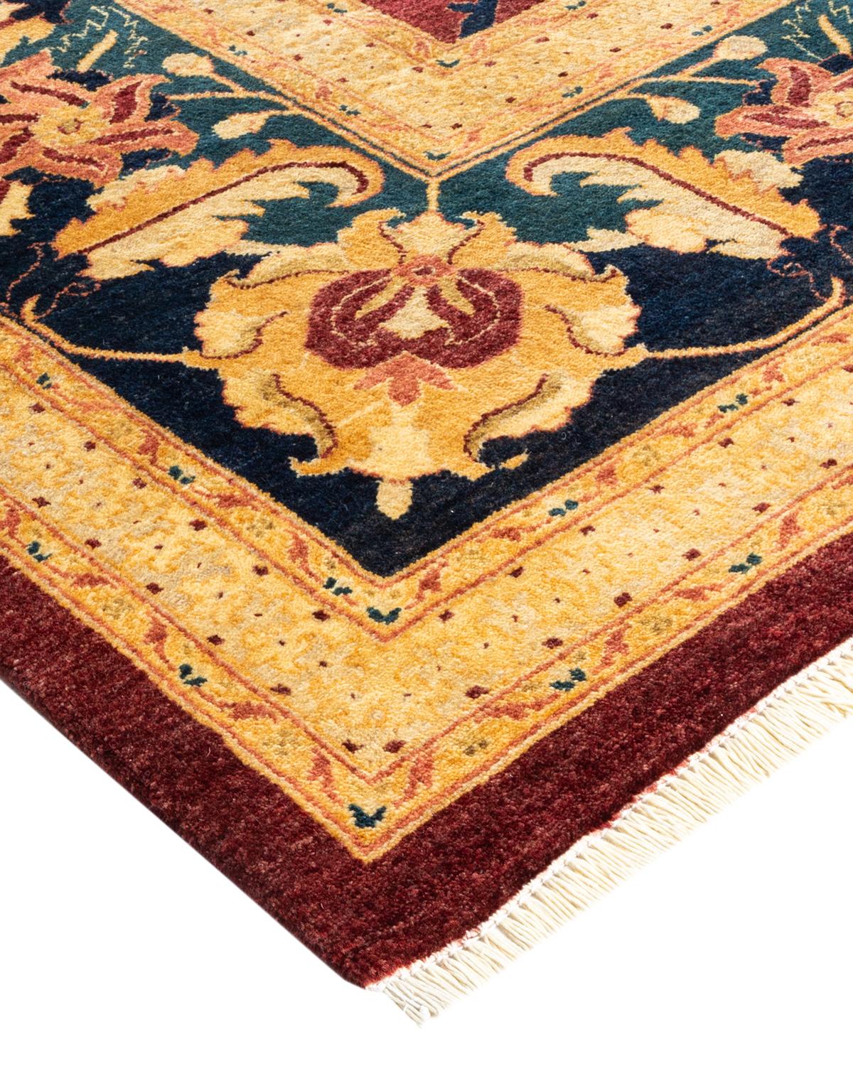 One-of-a-Kind Hand Made Traditional Mogul Red Area Rug For Sale 1