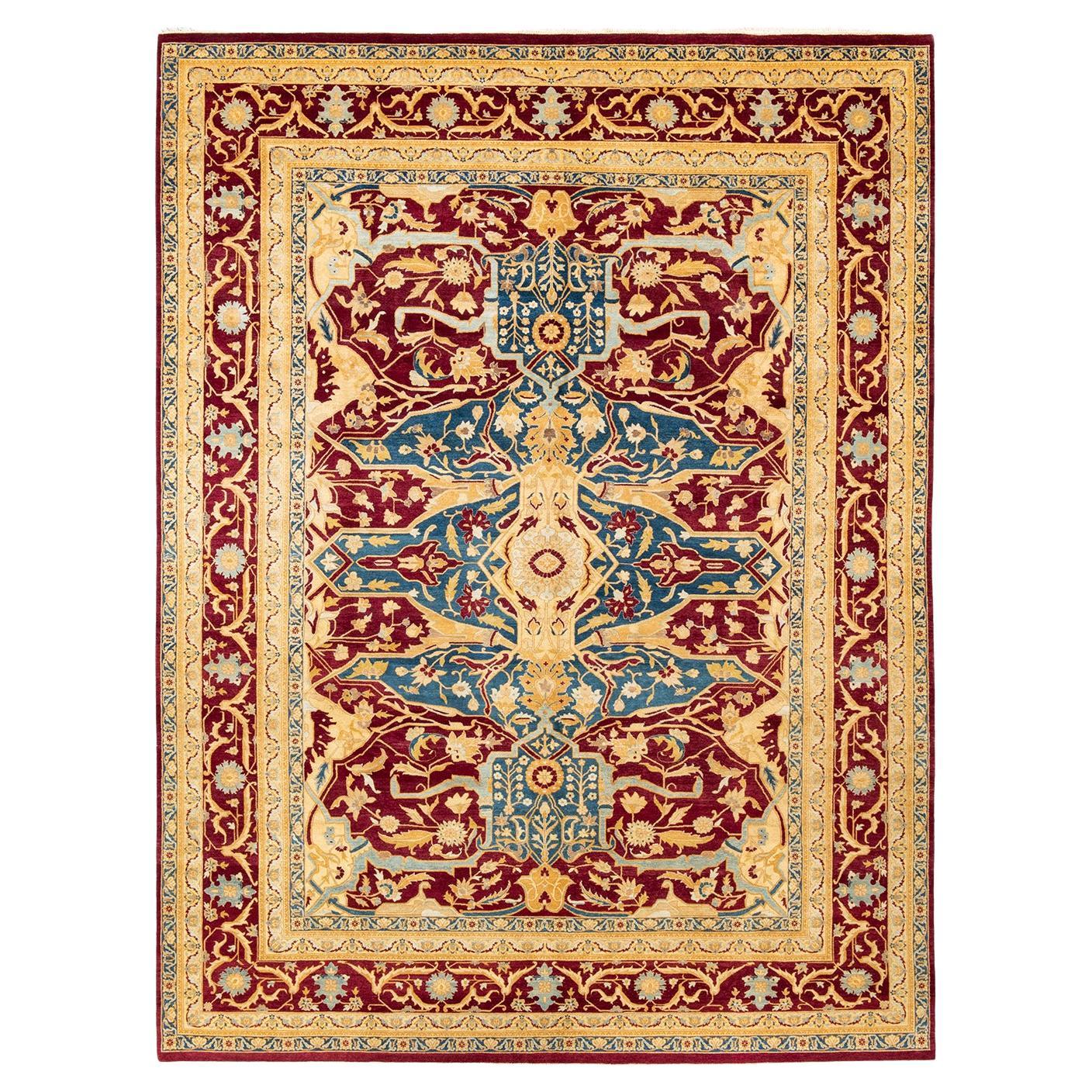 One-Of-A-Kind Hand Made Traditional Mogul Red Area Rug For Sale