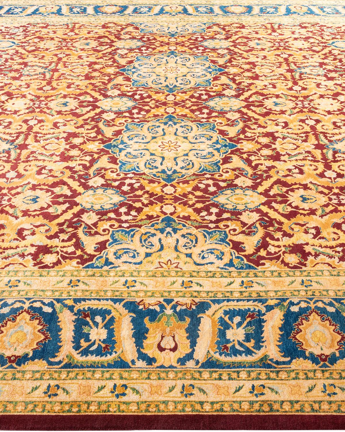 One-Of-A-Kind Hand Made Traditional Mogul Red Area Rug In New Condition For Sale In Norwalk, CT