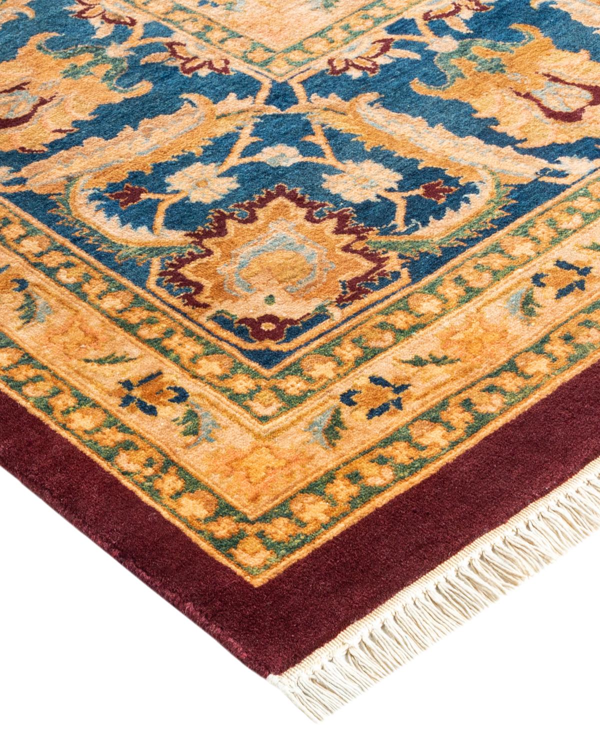 Wool One-Of-A-Kind Hand Made Traditional Mogul Red Area Rug For Sale