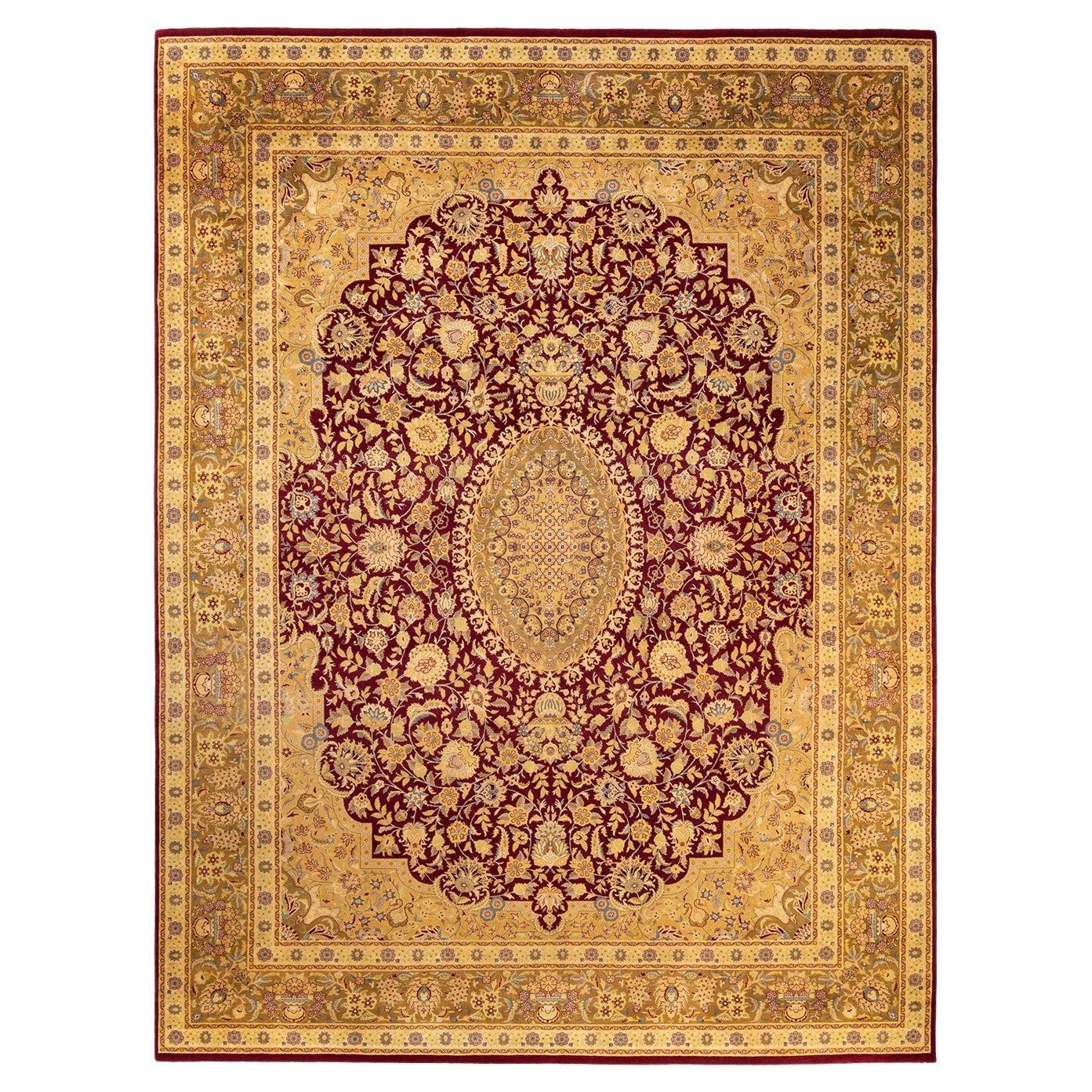 Tapis de sol traditionnel Mogul rouge, unique en son genre, fait à la main