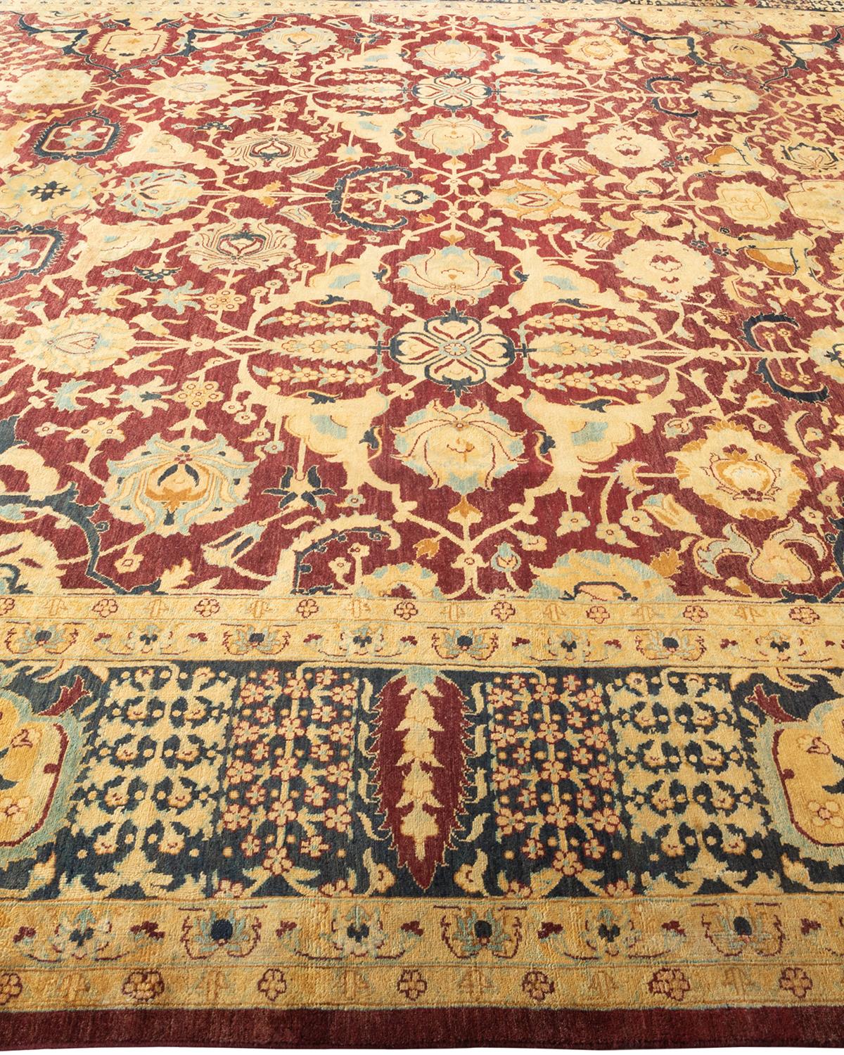 One-Of-A-Kind Hand Made Traditional Mogul Red Area Rug In New Condition For Sale In Norwalk, CT