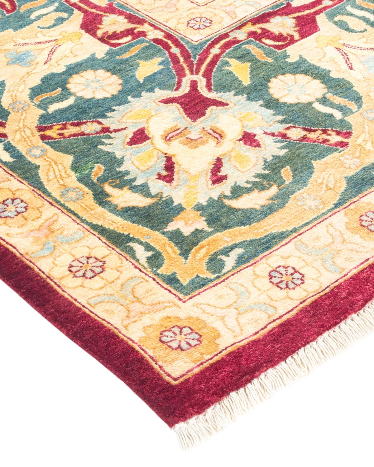 Laine Tapis traditionnel Mogul rouge unique fait à la main, unique en son genre en vente
