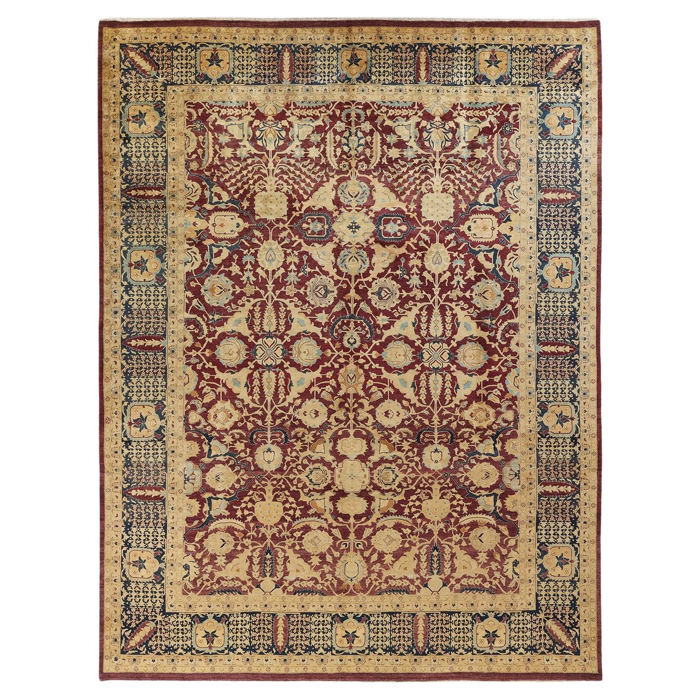 One-Of-A-Kind Hand Made Traditional Mogul Red Area Rug For Sale