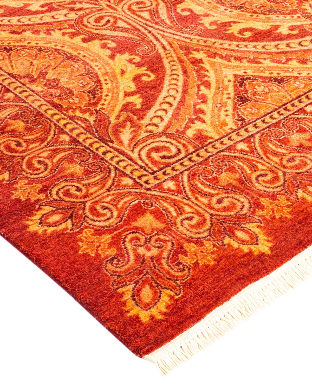 One-of-a-kind Hand Made Traditional Mogul Red Area Rug For Sale 1