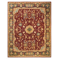 Einzigartiger, handgefertigter, traditioneller roter Mogul-Teppich