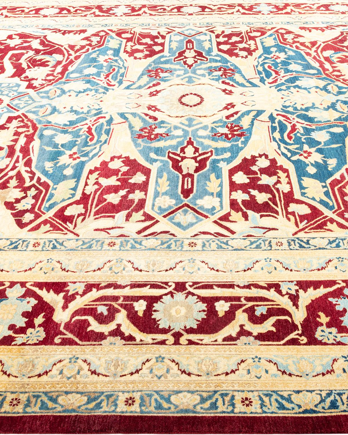 One-of-a-kind Hand Made Traditional Mogul Red Area Rug In New Condition For Sale In Norwalk, CT