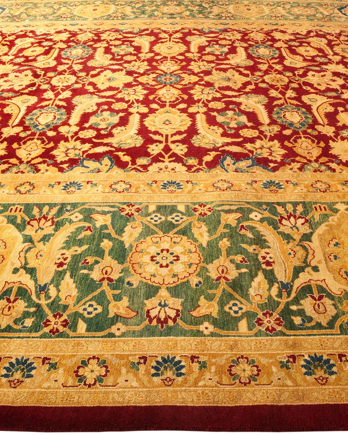 One-of-a-Kind Hand Made Traditional Mogul Red Area Rug In New Condition For Sale In Norwalk, CT