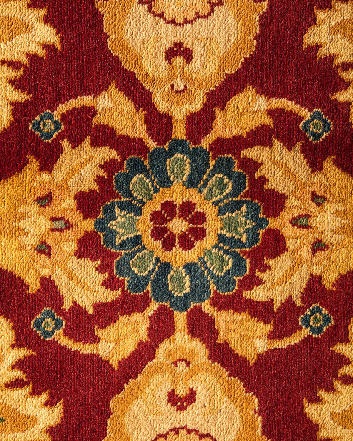 Contemporary One-of-a-Kind Hand Made Traditional Mogul Red Area Rug For Sale