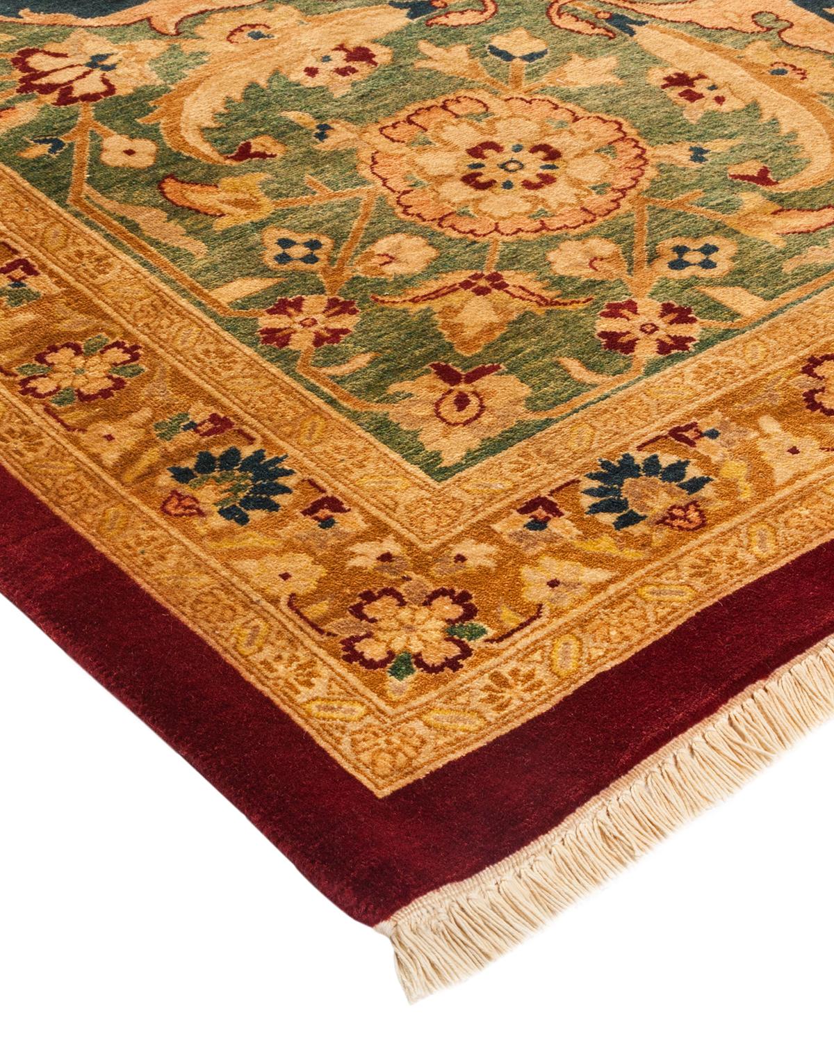 Wool One-of-a-Kind Hand Made Traditional Mogul Red Area Rug For Sale