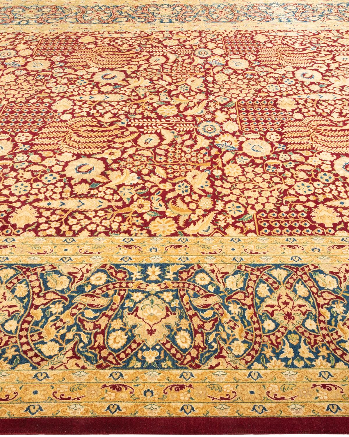 Contemporary One-of-a-kind Hand Made Traditional Mogul Red Area Rug For Sale