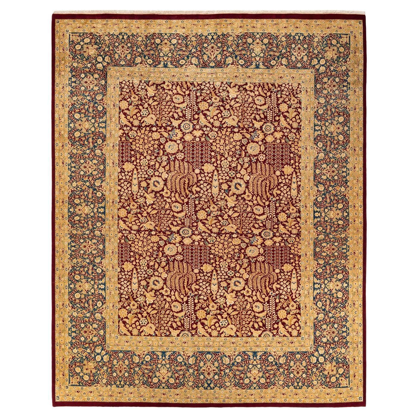 One-of-a-kind Hand Made Traditional Mogul Red Area Rug For Sale