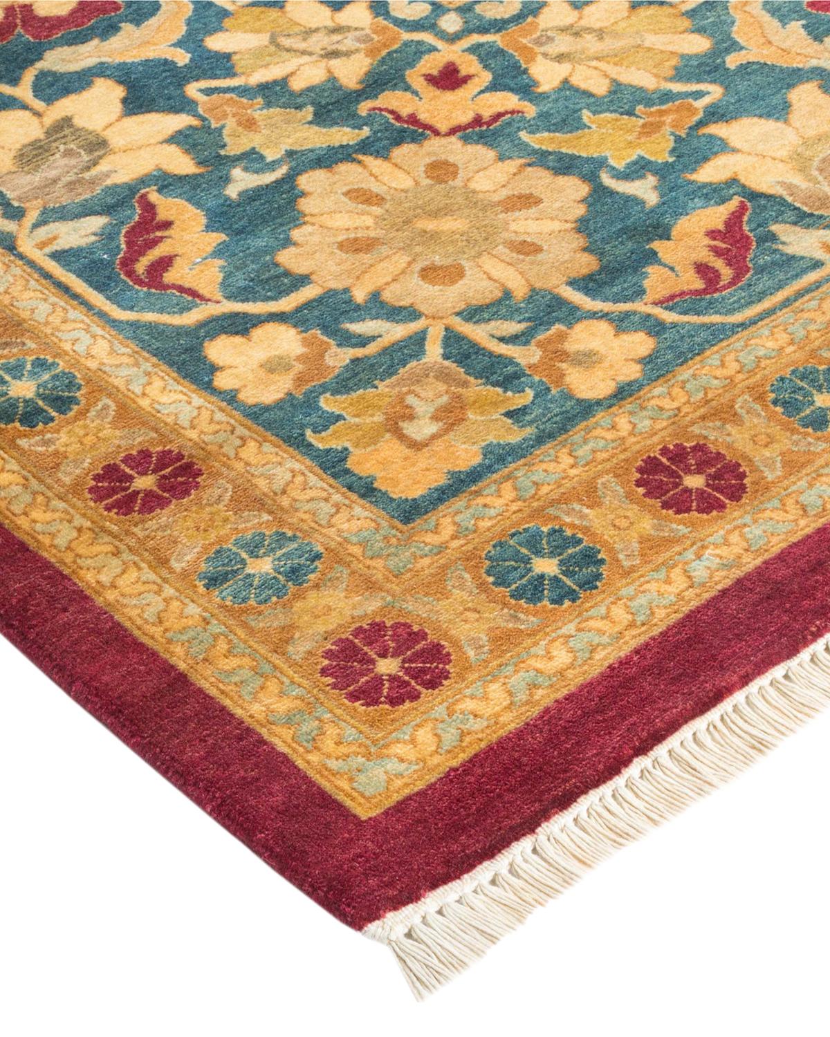 Laine Tapis traditionnel Mogul rouge unique fait à la main, unique en son genre en vente